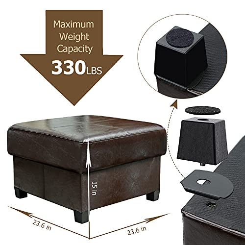 GLAXYFUR Folding Storage Bench, Cube PU Leather Footstool with Legs, Coffee Table, Ottoman with Storage for Living Room, 23.6 x 23.6 x15 Inches, Brown - color: 23.6" Brown