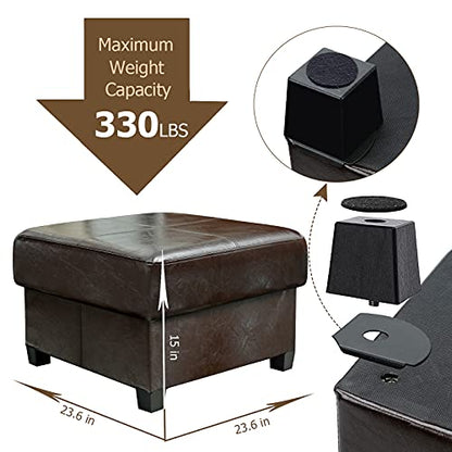 GLAXYFUR Folding Storage Bench, Cube PU Leather Footstool with Legs, Coffee Table, Ottoman with Storage for Living Room, 23.6 x 23.6 x15 Inches, Brown - color: 23.6" Brown