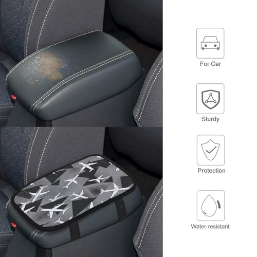 Airplane Pattern with Triangles Car Center Console Decor Handrail Armrest Box Cushion Interior Covers Car Protector Pad Lid Cover Accessories Universal Fit for Auto Truck Vehicles