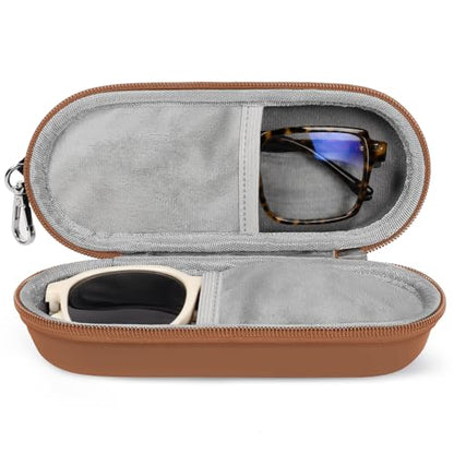 Double Eyeglasses Case, Dual Glasses Sunglasses Organizer with Zipper Closure, Eyewear Storage Box for Men Women Travel - color: Brown