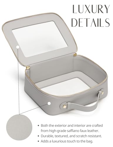 Popvibe Clear Makeup Bag Travel Cosmetic Case Transparent Toiletry Bag with Zipper, Portable Make Up Organizer Traveling Compact Car Bag for Essentials - color: Beige Grey, style: Large Luxe