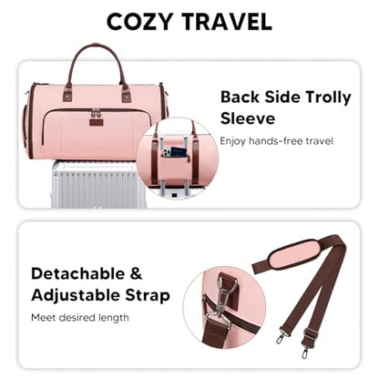 Vessgra Garment Bag for Airplane Travel,Weekender Travel Bag for Women, 2 in 1 Convertable Garment Duffle Bag with Shoes Compartment Carry on Bag Hanging Garment Bag Travel with Shoulder Strap,Pink - color: Pink