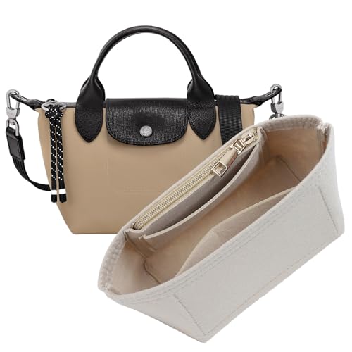Purse Organizer Insert for Longchamp Le Pliage Mini Handbag,Premium Felt Lightweight Zipper Long Champ Energy XS Bag Insert,Bags Storage Divider with Upgraded Deepened Compartments,XS/Beige - color: Beige, size: XS Handbag