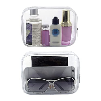 3 Pack Clear Plastic Zippered Toiletry Carry Pouch TSA Approved Toiletry Bag Portable Cosmetic Makeup Bag for Vacation, Bathroom and Organizing (White 3Pcs, Small/Large) | TSA Approved, Portable Cosmetic Makeup Bag, For Vacation, Bathroom and Organizing -