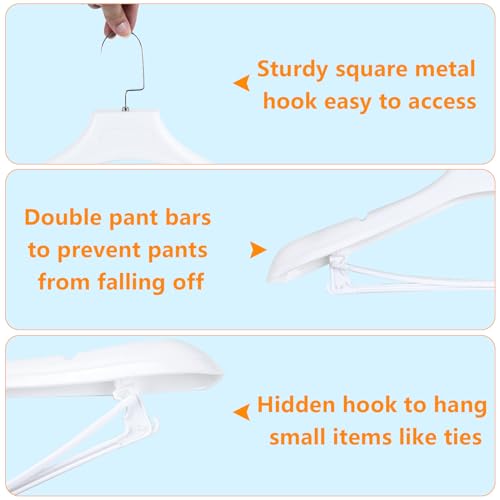 DEDU Suit Hangers for Men 6 Pack, White Coat Hangers Extra Wide Non Slip Width 17.7", Thick Plastic with Pants Bar & Metal Hook - color: White, size: 6 Pack