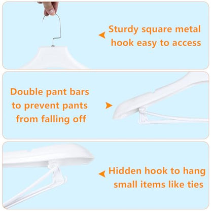 DEDU Suit Hangers for Men 10 Pack, White Coat Hangers Wide Non Slip Width 17.7", Thick Plastic with Pants Bar & Metal Hook - color: White, size: 10 Pack