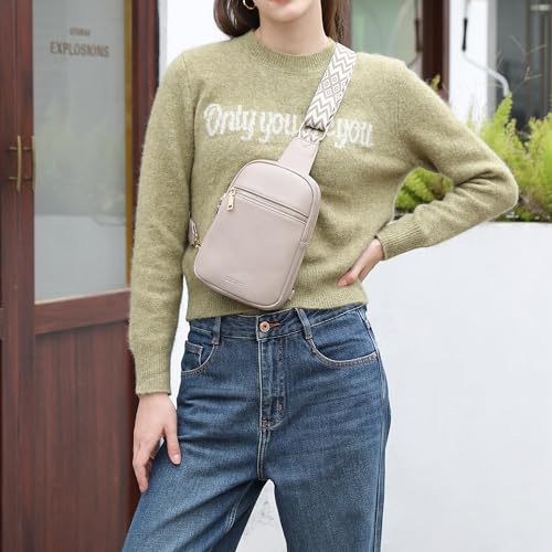 DIOMO Anti Theft Small Sling Bag for Women Cross Body Bag Trendy, RFID Fanny Packs Vegan Leather for Women Travel Belt Purse - color: Grey-Gold Zipper
