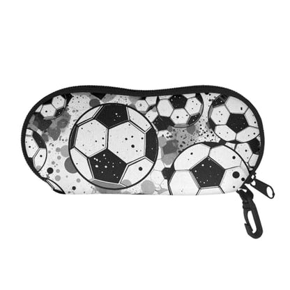 AFPANQZ Glasses Case with Carabiner Hanging Portable Neoprene Zipper Sunglasses Case Soft Lightweight - color: Black White Football