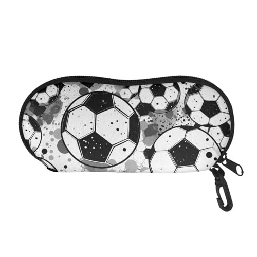 AFPANQZ Glasses Case with Carabiner Hanging Portable Neoprene Zipper Sunglasses Case Soft Lightweight - color: Black White Football