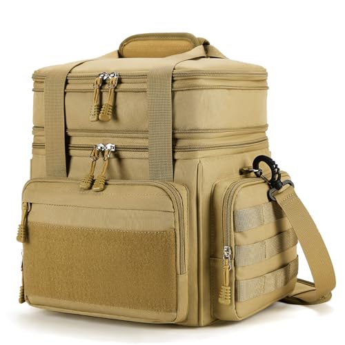 Gafetrey Tactical Lunch Box for Men, Insulated Lunch Bag Adult, Thermal Lunchbox Leakproof Waterproof Cooler Bag, Dual Compartment Lunch tote, Large Lunch Pail for Work Office Travel(Khaki) 15L - color: D-Khaki, size: 15L