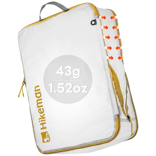 HIKEMAN Ultralight Compression Packing Cubes Lightweight Compression Bags for Camping or Backpacking 40% Space-Saving Compression zippers durable Water-Resistant Fabric (White, Medium) - color: White, size: Medium