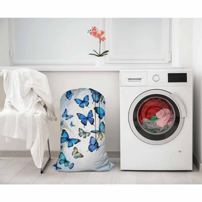 Swono Beautiful Blue Butterflies Large Dirty Clothes Laundry Bag for Laundry Basket Hamper, Flying Animal Garden Fairy Tale Machine Washable Dirty Clothes Organizer - color: Beautiful Blue Butterflies