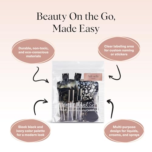 Kitsch 11 PCS Travel Containers for Toiletries – Travel Essentials Kit for Shampoo, & More - TSA Approved Bottles for Travel Size Toiletries, Leak-Proof Refillable Travel Containers - Black & Ivory
