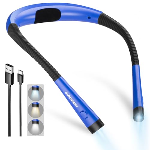 Glocusent Book Light, 3-Color & 6-Brightness Reading Light, Bendable Neck Light, 80-hr Lasting Rechargeable Book Light, Perfect Reading Lights for Books in Bed, Knitting, Repairing, Book Lovers Gifts - color: Blue, size: Standard-Medium
