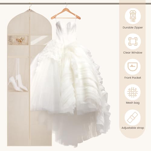 Wedding Dress Garment Bag,72" Tri-Fold Bridal Gown Bag with 12 Pouches and Adjustable Buckle Gown Cover for Wedding/Prom/Travel/Closet Storage (2pcs Beige) - color: 2pcs Beige