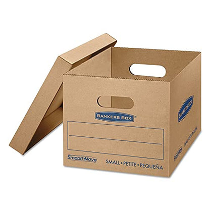 Bankers Box Small Classic Moving Box 20 Pack, Reinforced Handles, Tape-Free Assembly, Box with Lid, 15" x 12" x 10", Cardboard - size: 20 Pack