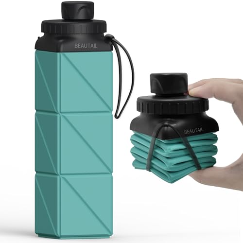 BEAUTAIL Collapsible Water Bottles 20.6oz, Silicone Foldable Portable Travel Water Bottle, Lightweight Reusable Leakproof for Traveling Camping Hiking Cycling Yoga Sports Outdoor - color: Type3 Blue