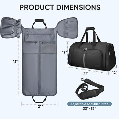 BALEINE Travel Garment Bag, Travel Suit Bag for Men, Water Resistant Carry on Garment Bag for Hanging Clothes, Garment Duffel Bag for Travel Business (Pure Black-Convertible) - color: Pure Black-Convertible