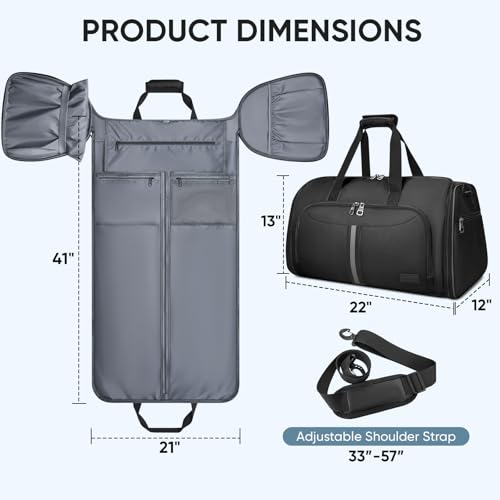 BALEINE Travel Garment Bag, Travel Suit Bag for Men, Water Resistant Carry on Garment Bag for Hanging Clothes, Garment Duffel Bag for Travel Business (Pure Black-Convertible) - color: Pure Black-Convertible