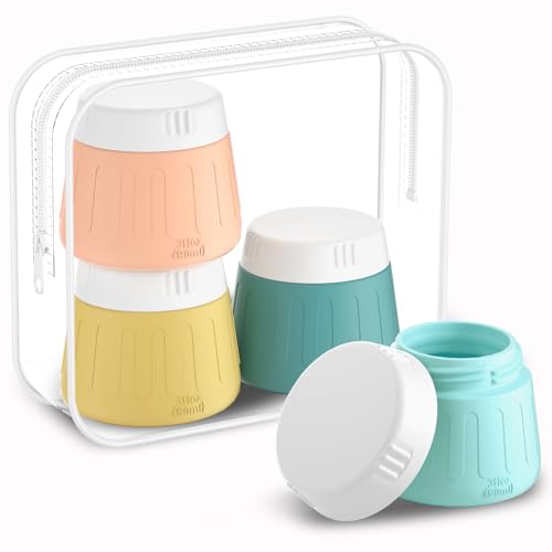 Gemice 3 oz Travel Containers for Toiletries, 4-Pack TSA Approved Travel Size Toiletries Containers for On-the-Go, Small Leak-Proof Travel Essentials Silicone Jar for Shampoo, Lotions, Cleanser - color: Macaron, size: 3 oz