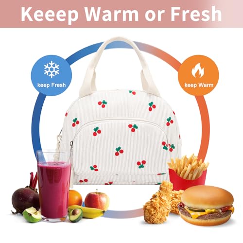 Lunch Bag Women Lunch Box for Women Adult Cute Insulated Lunch Bag Small Cooler Lunch Tote Bags for Work Picnic Travel (Beige-Cherry) - color: Beige-Cherry