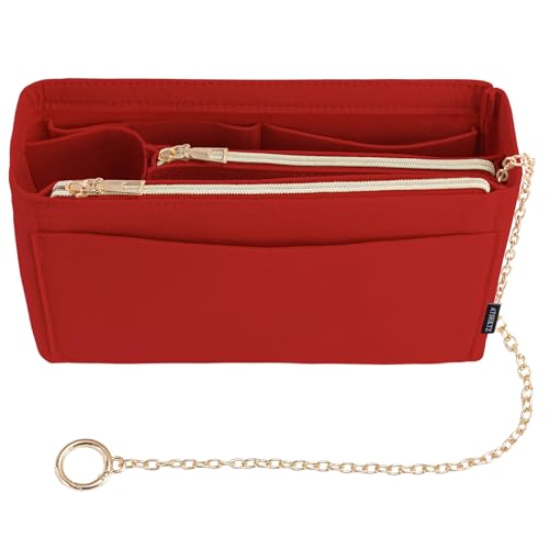 Purse Organizer Insert, Handbag Organizer with Zipper, Tote Shaper with Cup Holder & Keychain, Compatible with LV, Neverfull, MK, COACH, Longchamp, Kate Spade – Red-Sl. Med - color: Red, size: Slender Medium