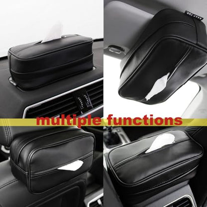 Car Tissue Holder, Travel Napkin Dispenser - PU Leather Fits Most Cars, SUVs, Trucks, and Vans