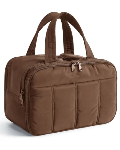 BAGSMART Travel Toiletry Bag, Puffy Large Toiletry Bag for Women, Lightweight Cosmetic Makeup Bag Organizer with Handle for Traveling, Accessories, Essentials, Toiletries (Coffee) - color: Coffee