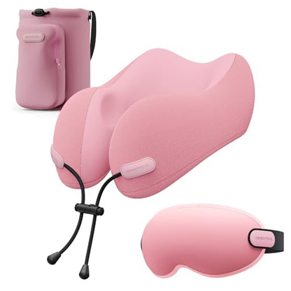 urnexttour Neck Pillow for Travel Memory Foam Design Models Pillows with Zero Eye Pressure 3D Eye Mask and Compact Bag Traveling Essentials Plane Car Flight Rest Sleeping Use Adult, Pink - color: Pink