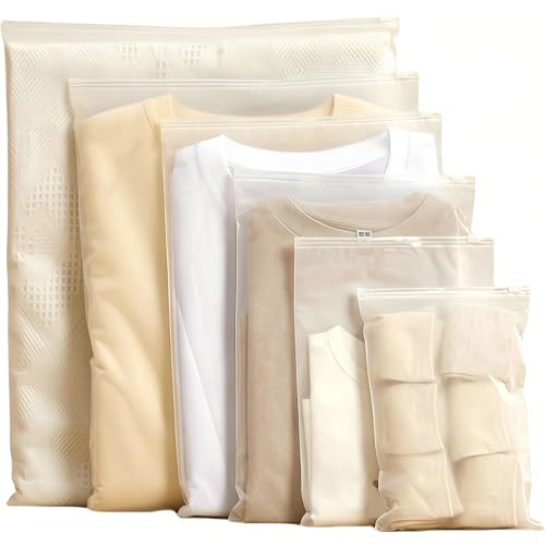 Travel Storage Bags - 25 Pcs Waterproof Clothing Packing Bags with Zipper, Frosted Plastic Bags for Clothes, Shoes, Toiletries & Cosmetics Organizers, 5-Size