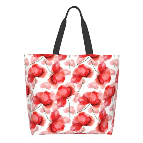 Shoulder Bag Large Reusable Eco-friendly Shopping Bags Portable Storage Handbag | Large - color: Red Poppy Flowers12