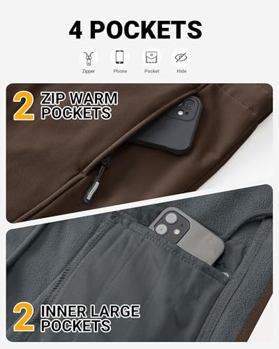 Outdoor Ventures Women's Lightweight Waterproof Fleece Lined Hooded Softshell Rain Jacket, Warm Windbreaker Long Coat - color: Chocolate, size: Large