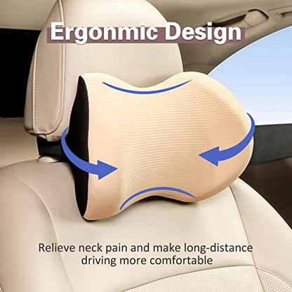 Super Comfy Car Headrest Pillow, Car Pillow for Neck Pain Relief with Adjustable Strap, 100% Memory Foam & Breathable Removable Cover, Ergonomic Design - Softness Travel Car Neck Pillow(Beige, 1PC) - color: Beige