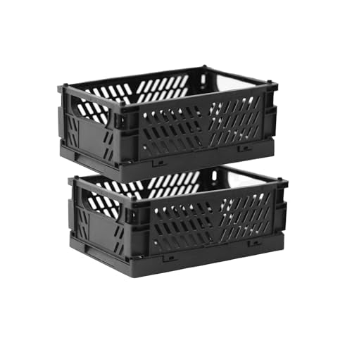 Tixill 2-Pack Mini Foldable Plastic Storage Box Mini Plastic Baskets for Organizing and Storage for Home Kitchen Bedroom Bathroom Office. (Black, 5.9x3.8x2.2) - color: Black, size: 5.9x3.8x2.2