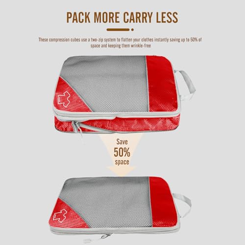 8 Set Compression Packing Cubes for Travel, Expandable Luggage Organizer with Shoe Bag & Laundry Bag - Lightweight Suitcase & Backpack Travel Essentials (Red) - color: Red
