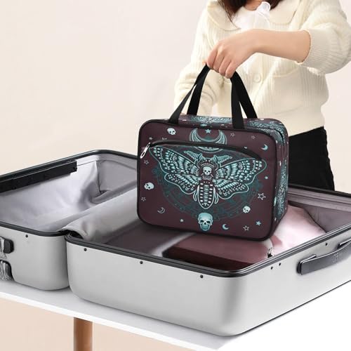 MNSRUU Hanging Toiletry Bags for Women Travel, Gothic Skull Butterfly Toiletry Organizer Portable Travel Toiletry Bags Clear Wash Bags Makeup Bag Cosmetic Bag - color: Skulls 214
