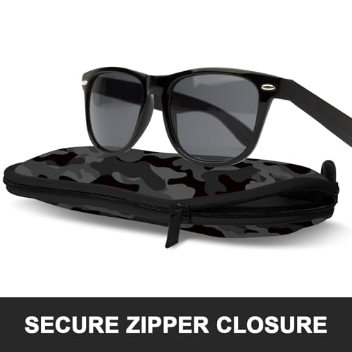 Sunglasses Soft Case, Ultra Light Portable Neoprene Zipper Glasses Case for Men Women - color: Black Camouflage
