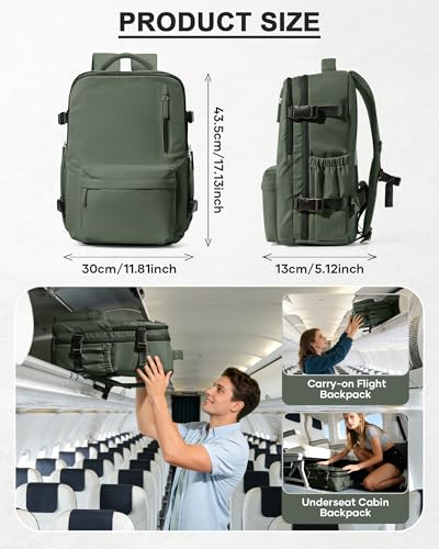 WONHOX Vacuum Seal Backpack for Travel with Air Pump Compression Daypack Personal Item Carry on Flight Approved Vacpack Laptop Space Saver Bags Storage with Vacuum System Travel Bag Women Men Green - color: A6-browngreen