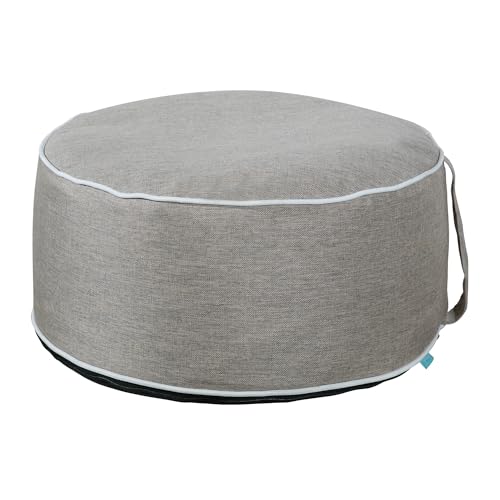 QILLOWAY Inflatable Outdoor Ottoman for Patio, Waterproof Round Pouf, Inflatable Foot Rest, Outdoor Footstool for Poolside, Garden，Camping,Tan,Grey - color: Tan/Grey