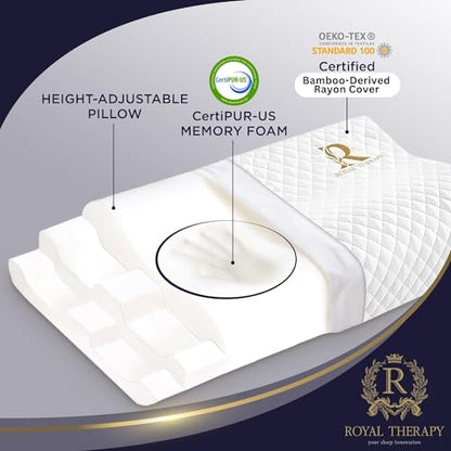 Royal Therapy Memory Foam Pillow, Queen Neck Pain Relief, Contour Cervical Pillow, for Neck and Shoulder Pain, Side, Back and Stomach Sleeper, 24x14x5 inches - size: Queen 24 x 14 x 5"