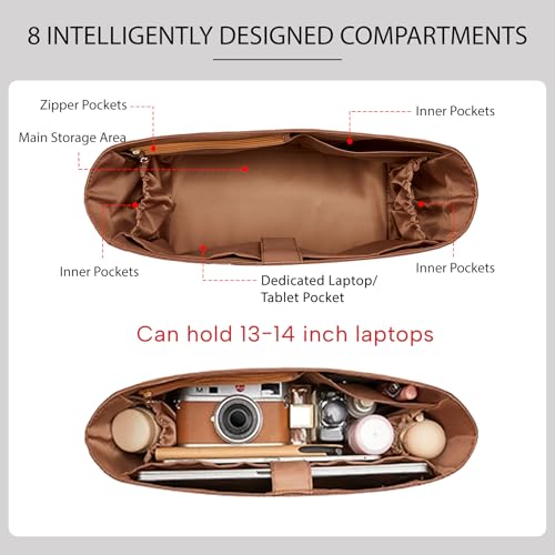 Soft Nylon Purse Organizer Insert for Lv Neverfull MM Tote Bag, Waterproof Lightweight with Laptop Compartment Luxury Neverfull MM Organizer, Tote Handbags Divider Shaper with Cup Holder Insert,Brown - color: Brown