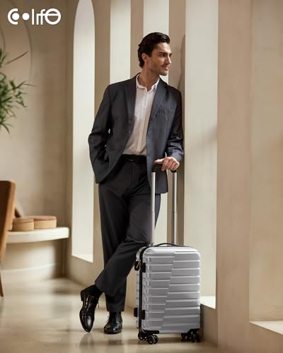 Coolife Carry On Luggage Airline Approved with Wheels Hard Shell Suitcase Spinner TSA Lock Telescopic Handle 20-inch,Silver - color: sliver, size: Small(20in)