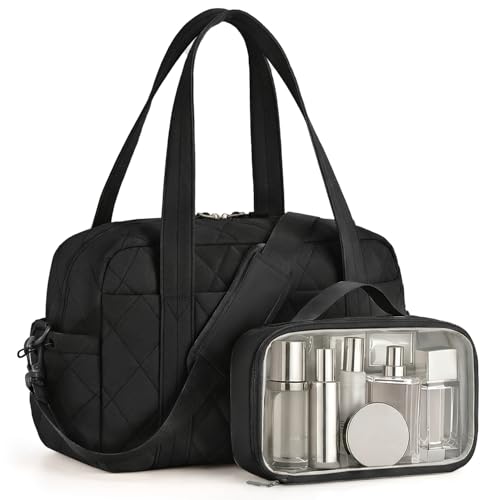 Percover Weekender Bag for Women, Ultra Lightweight Travel Duffle, Carry On Personal Item Overnight Bag with Toiletry Pouch & Compartments, Quilted Gym & Travel Bag, Midnight Black - color: Midnight Black