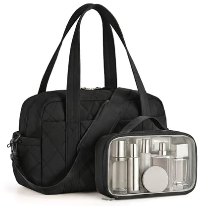 Percover Weekender Bag for Women, Ultra Lightweight Travel Duffle, Carry On Personal Item Overnight Bag with Toiletry Pouch & Compartments, Quilted Gym & Travel Bag, Midnight Black - color: Midnight Black