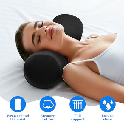 Wenqik 2 Pcs Lumbar Support Pillow Lumbar Roll Lower Pillow Office Seat Cushion with Adjustable Strap and Washable Cover for Travel Gaming Chair Car Seat Pain Relief(Black) - color: Black