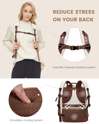 LOVEVOOK Travel Backpack For Women,40L Carry On Backpack Flight Approved,TSA Personal Item Travel Bag Fits 17 Inch Laptop,Business Weekender Overnight Daypack with Toiletry Bag and Cube,White brown - color: White With Brown, size: 17.3 Inch-40L-4Pcs