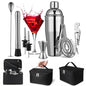 9 Pcs Travel Bartender Kit Cocktail Shaker Set with Bag 25oz Martini Shaker Kit, Ice Crusher, Wine Opener, Strainer, Spoon, Jigger, Pourer, Portable Bar Gift for Home Rv Summer Party Outdoor