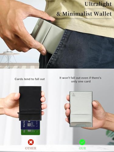 TOYFID Credit Card Holder Wallet for Mens - Metal Slim Minimalist Cards Holder with Stretch Money Pocket - RFID Blocking&Ultralight Small Wallet - color: Grey A
