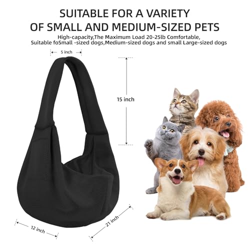 Dog Carrier Sling, Ventilated Breathable Dog Sling Carrier for Small Dogs & Cats, Hands-Free Puppy Carrier Sling for Travel, Comfortable Pet Sling Bag - color: Breathable black