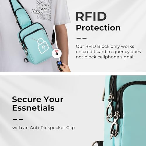 BROADREAM Sling Bag, Crossbody Bag with Anti-Theft Lock Zipper, RFID Blocking & Water Resistant for Travel Work Sport - color: Light Blue